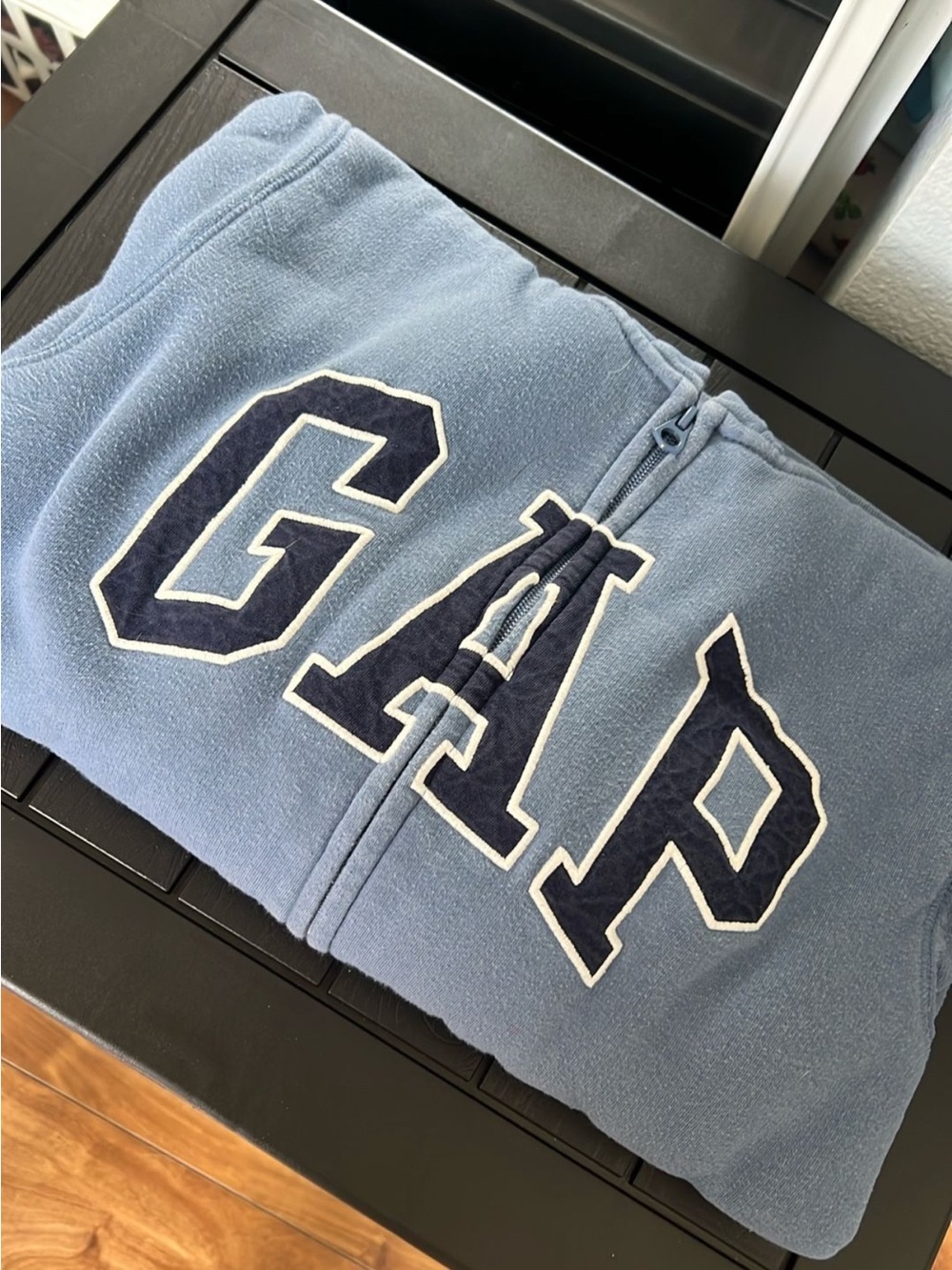 GAP Blue Zip-Up Hoodie with Navy Lettering